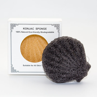 Black Natural Konjac Fiber Sponge Cosmetic Shell Shaped Face Wash Puff