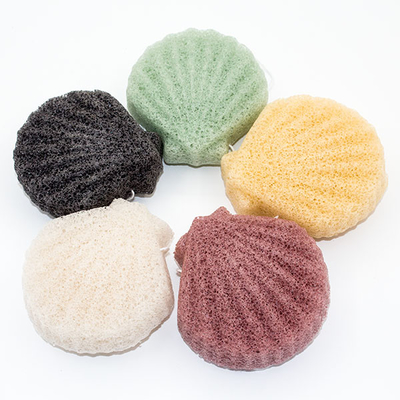 Black Natural Konjac Fiber Sponge Cosmetic Shell Shaped Face Wash Puff